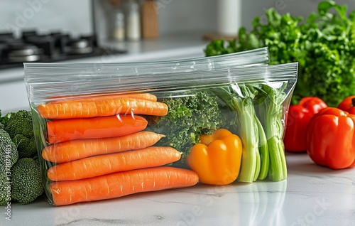 Fresh Vegetables Neatly Packed for Meal Preparation in a Modern Kitchen