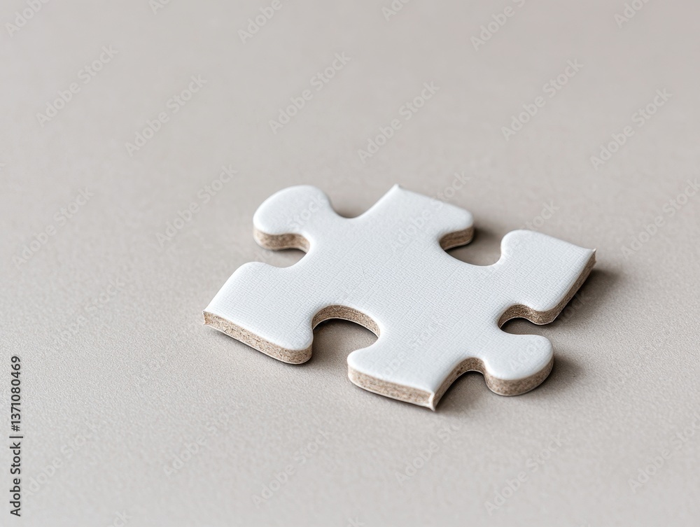 Obraz premium Solving the puzzle a single white jigsaw piece on a neutral background conceptual focus on completion minimalist style