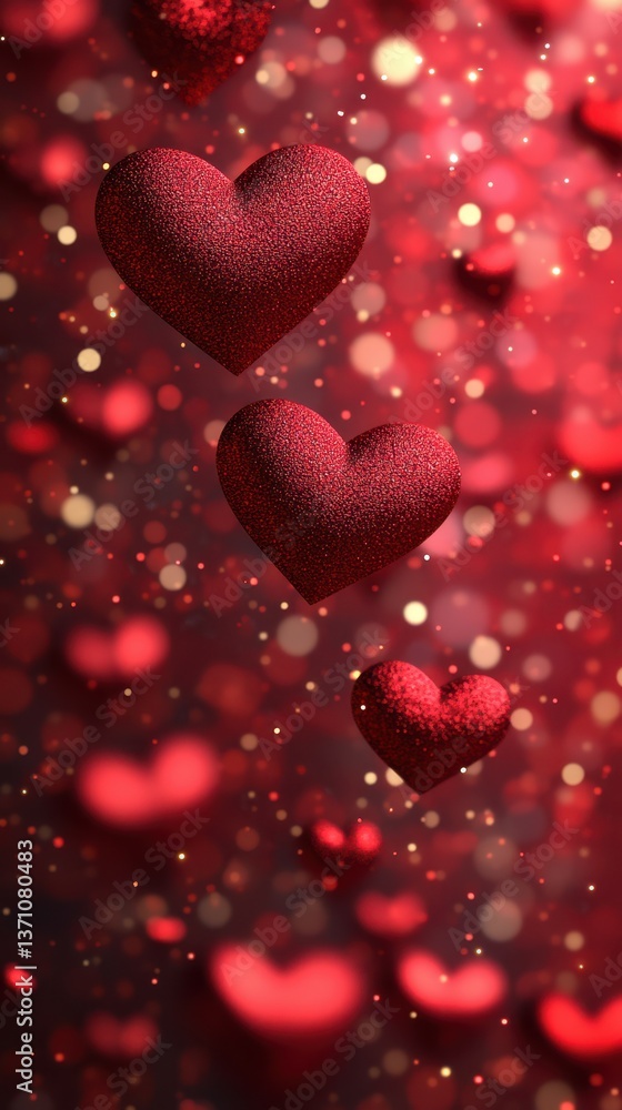 Colorful floating hearts create a romantic atmosphere with shimmering lights in a dreamy setting Colorful floating hearts create a romantic atmosphere with shimmering lights in a dreamy setting