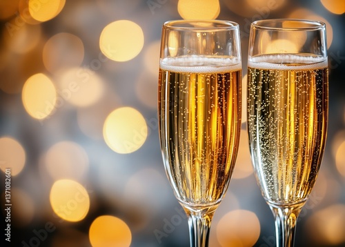 Toast With Two Sparkling Drinks Amidst Festive Lights at a Joyful Evening Gat...