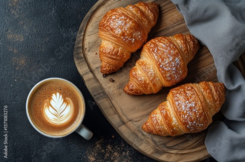 Enjoying Fresh Croissants and Coffee at a Cozy Morning Cafe Setting