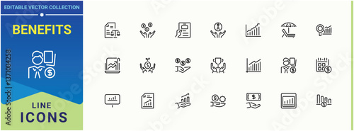 Benefits line icon set. It contains symbols to benefit, gift, reward, bonus and more. Thin web icons. Employee Benefit icon collection. Pixel perfect. Editable vector.