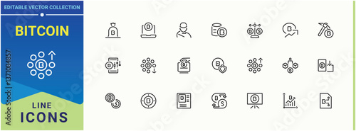 Bitcoin icon set. Included finance, trade, currency, wallet, economy and more. Web icons pack. Bit modern icon. Editable vector. Pixel perfect.