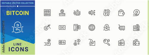 Bitcoin icon set. Included finance, trade, currency, wallet, economy and more. Web icons pack. Bit modern icon. Editable vector. Pixel perfect.