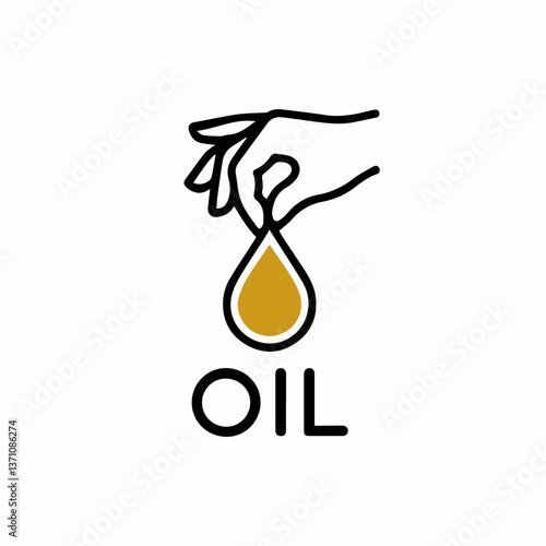 hand holding gold drop oil or liquid with oil text