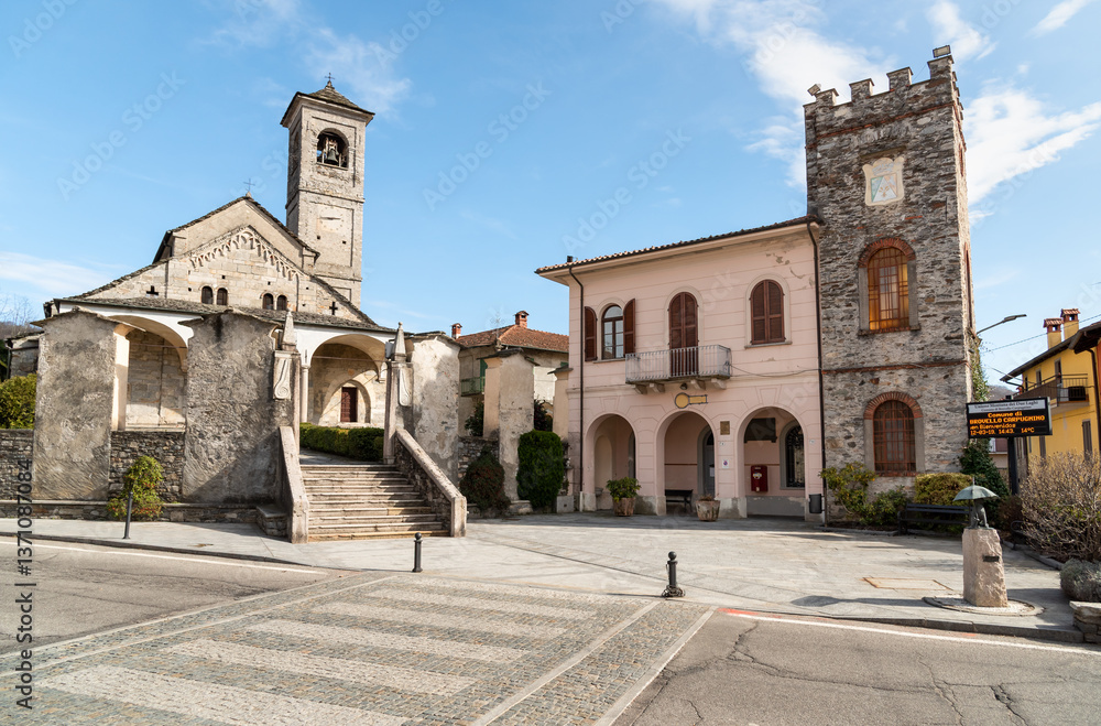Fototapeta premium The Parish Church of San Donato and San Grato is located in the small village of Brovello Carpugnino in the Verbano-Cusio-Ossola province of Piedmont, Italy.