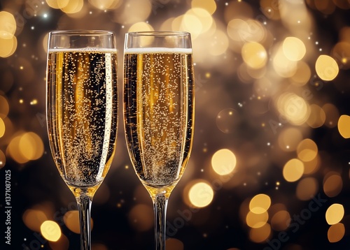 Toast With Two Sparkling Drinks Amidst Festive Lights at a Joyful Evening Gat...