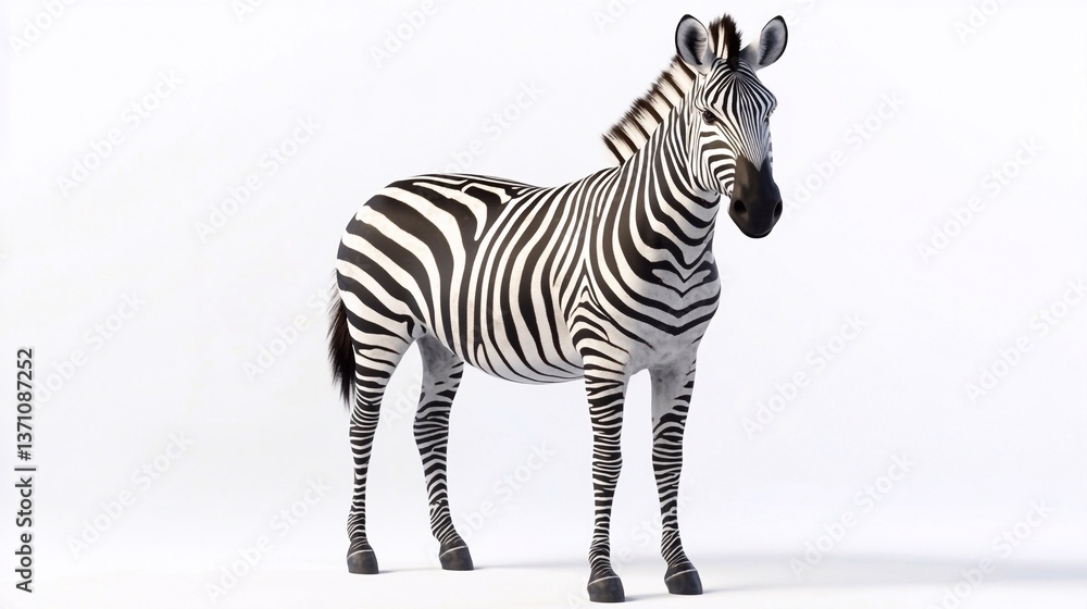 Fototapeta premium Zebra standing majestically against a clean backdrop in a studio setting showcasing its distinctive black and white stripes