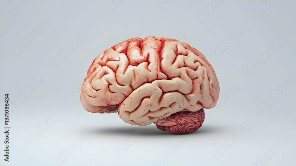 Detailed Anatomical Brain Model With Realistic Texture and Color on a Plain White Background
