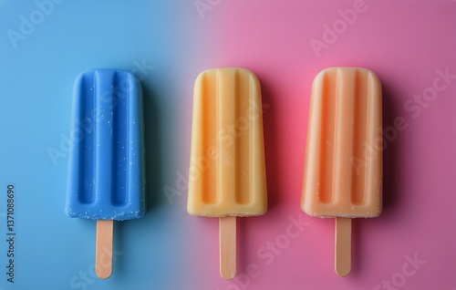 Colorful Frozen Popsicles on Bright Background During Summer Day