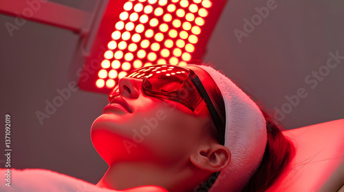 Woman Undergoing Red Light Facial Treatment