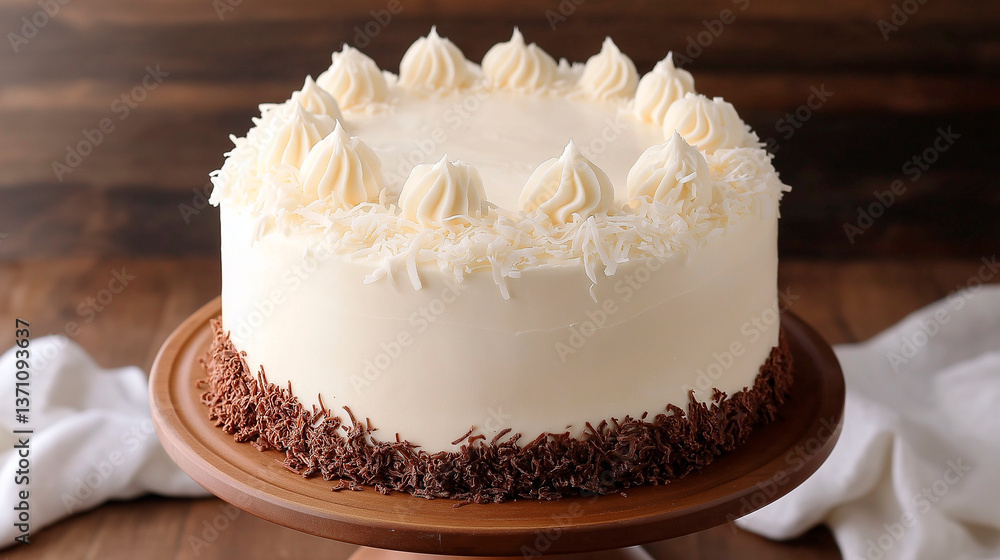 homemade coconut cake with coconut and coconut flakes