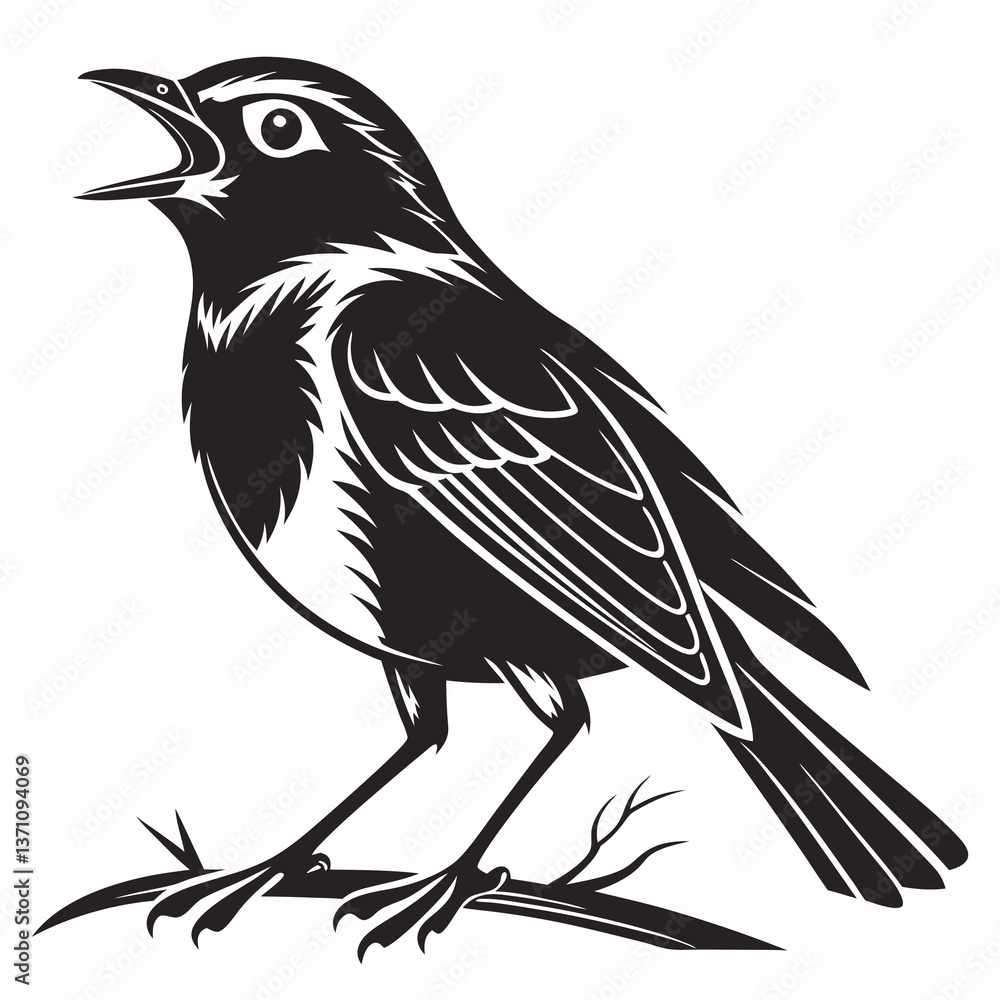 Obraz premium Robin black silhouette icon vector