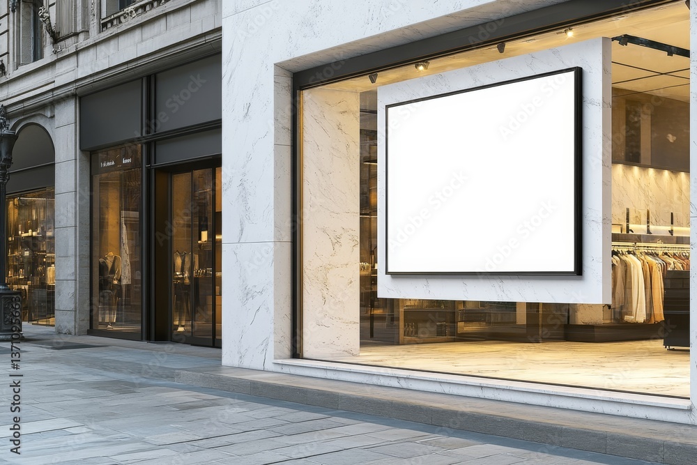 Fototapeta premium Elegant digital mockup of a blank white horizontal poster displayed at a luxury store entrance