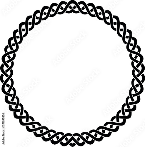 Viking round Celtic frame vector, Celtic knot circle frame, decorative intricate pattern of swirling lines and shapes vector illustration isolated on white background.