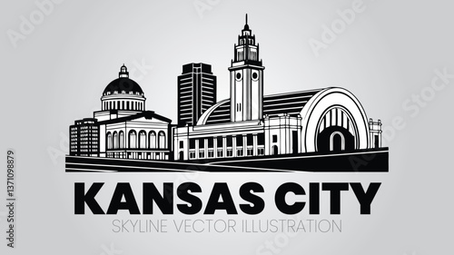 Kansas City Landmarks Silhouette – Kauffman Center, Union Station, Liberty Memorial | White Background Wall Art