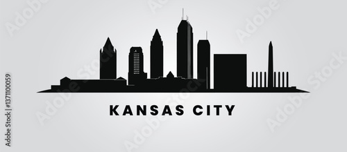 Kansas City MO Skyline Art – Minimalist Black Silhouette with Landmarks