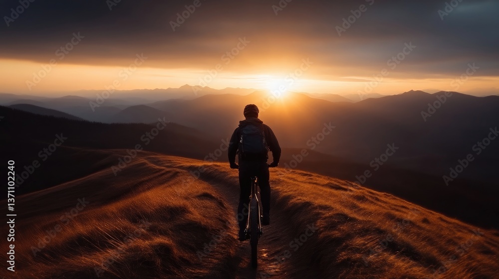Fototapeta premium Sunset mountain biking adventure