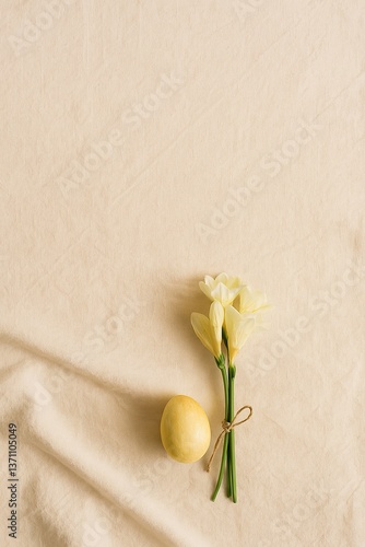 Soft White Tulip Bouquet on Linen Cloth – Editorial Flatlay
