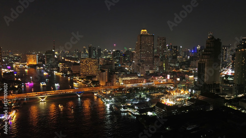 Wallpaper Mural Skyscrapers in Bangkok city and river at night Torontodigital.ca
