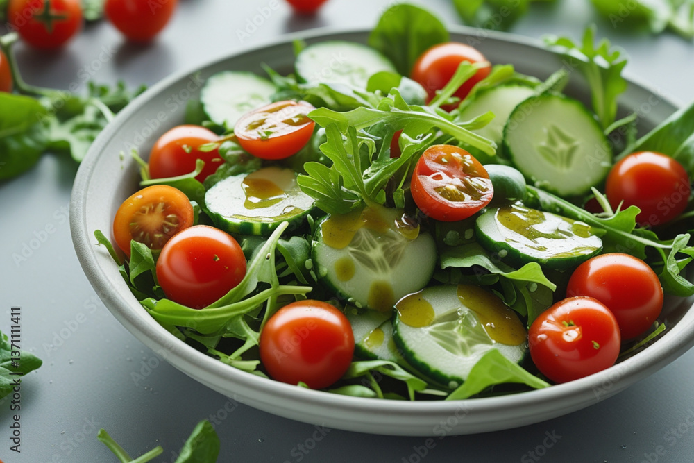 Vibrant Fresh Salad with Colorful Vegetables and Dressing Perfect for Health and Wellness Marketing Vibrant Fresh Salad with Colorful Vegetables and Dressing Perfect for Health and Wellness Marketing