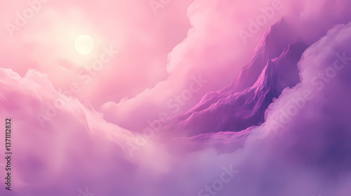 Ethereal vaporous landscape with celestial pink hues and luminous essence. Vaporous Essence. Illustration