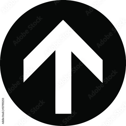 Simple and bold upward arrow icon inside a black circle, symbolizing growth, progress, and direction, ideal for navigation, success, and motivational themes in digital design.