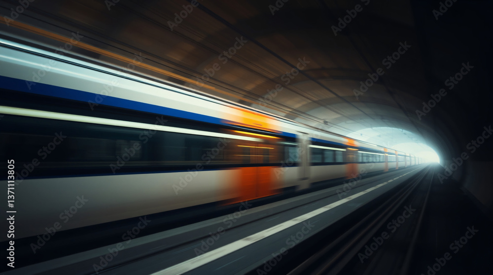 A dynamic shot of a train speeding through a tunnel, capturing motion and urban energy. A dynamic shot of a train speeding through a tunnel, capturing motion and urban energy.