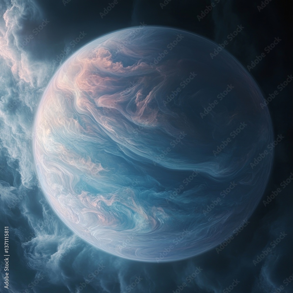 Obraz premium water vapor atmosphere on an exoplanet, capturing ethereal, swirling clouds enveloping a distant celestial body