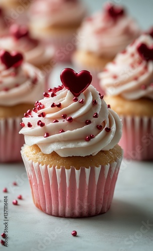 Sweet Heart-Themed Cupcakes With Pink Frosting and Decorative Sprinkles on a ...