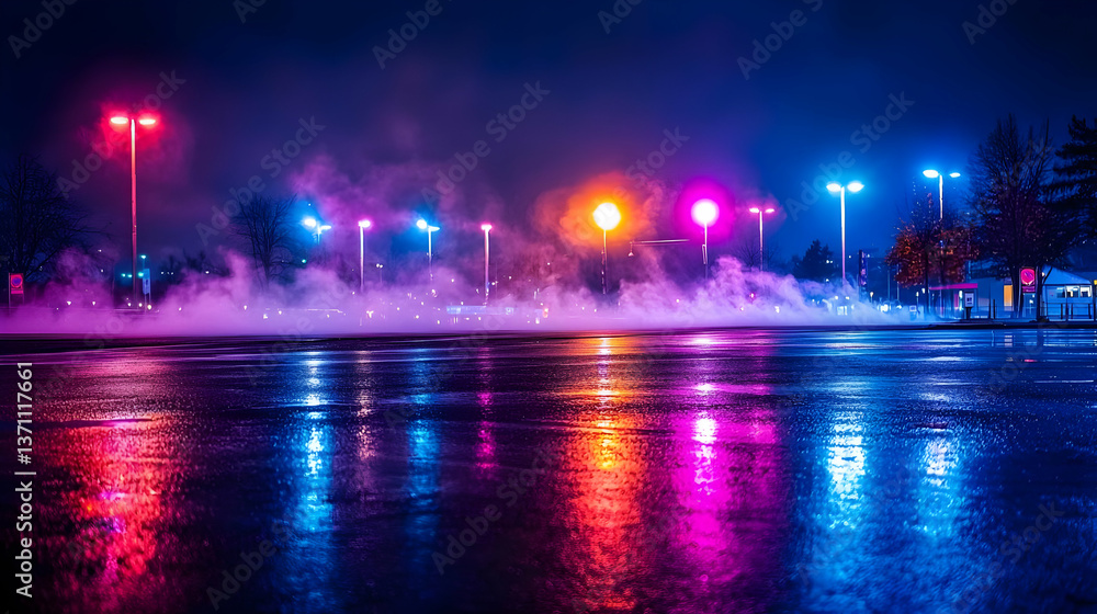 Colorful Night Scene With Reflections Colorful Night Scene With Reflections