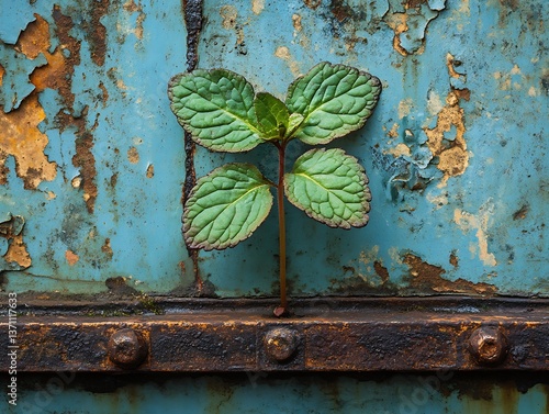 Mint Sprout on Rusty Metal.