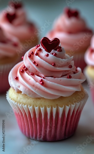 Sweet Heart-Themed Cupcakes With Pink Frosting and Decorative Sprinkles on a ...