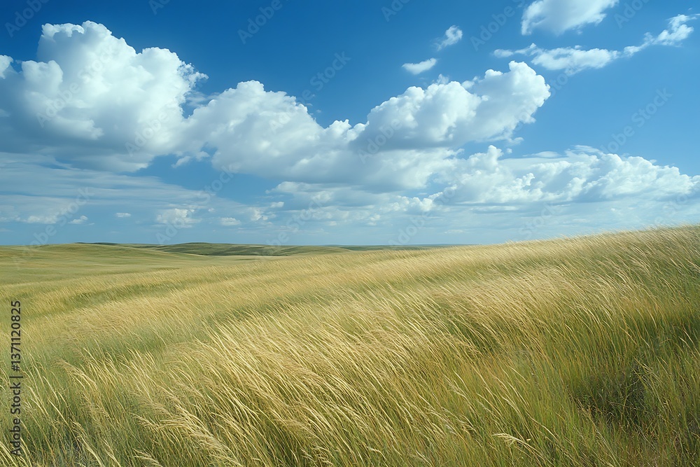 A wind-swept prairie with tall grass bending in the breeze, the open landscape A wind-swept prairie with tall grass bending in the breeze, the open landscape