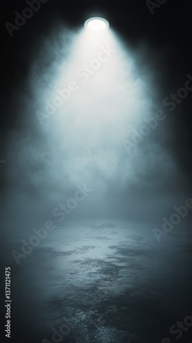 Fog Covers the Stage Illuminated by Bright Lights During a Performance in a D...