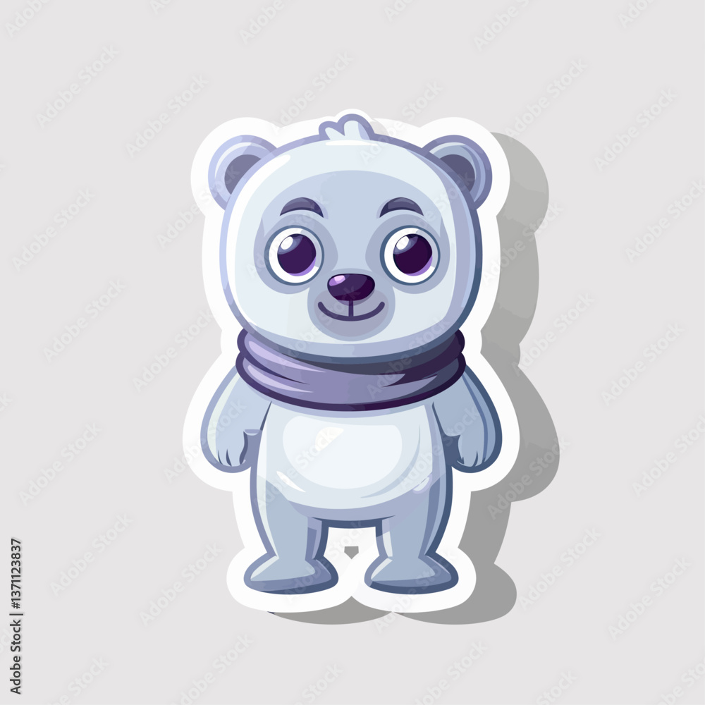 A charming cartoon polar bear character with a bright blue scarf and a happy, smiling face A charming cartoon polar bear character with a bright blue scarf and a happy, smiling face