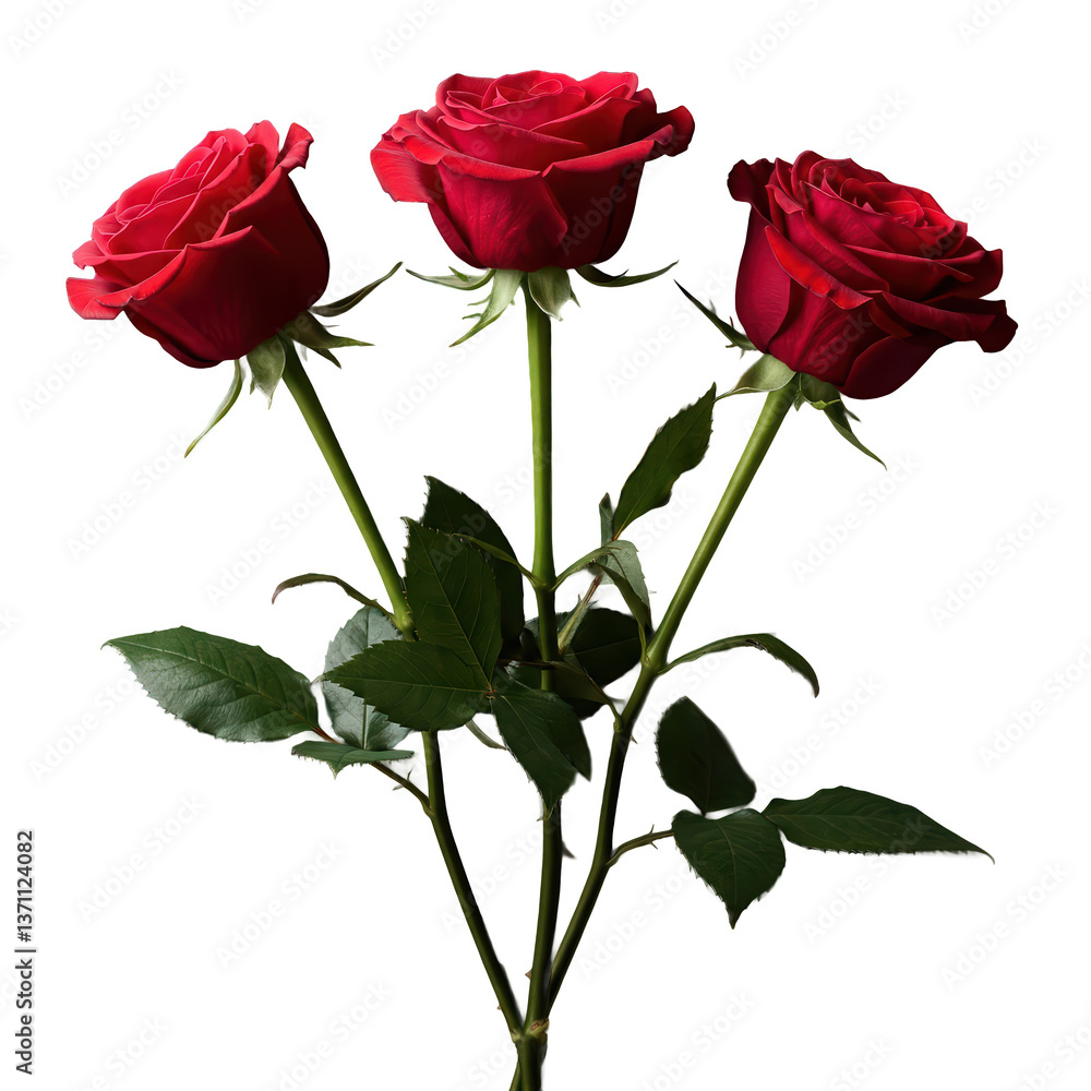 Naklejka premium three red roses isolated on a transparent background 