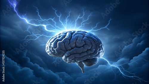 Hyper-Realistic Glowing Human Brain with Electric Energy