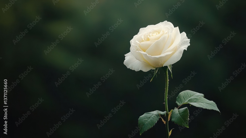 Elegant White Rose Blooming Against Soft Green Background Elegant White Rose Blooming Against Soft Green Background