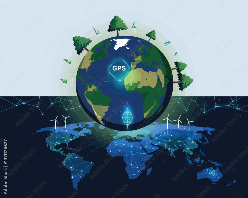 Fototapeta premium vector illustrative poster that celebrates global communication technology . Showcase a world travel by advanced communication systems. 