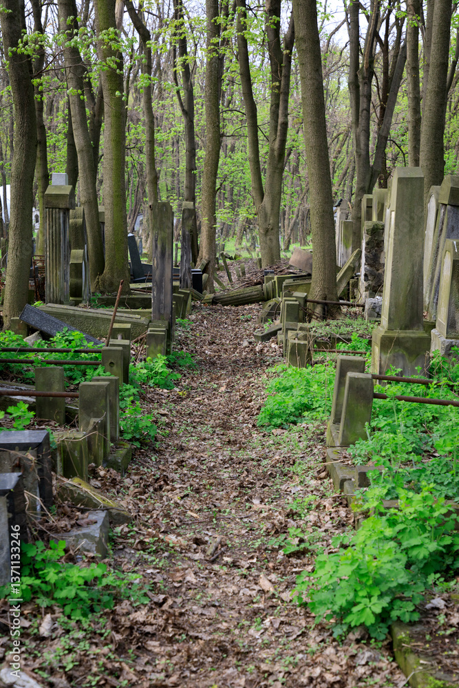 Jewish Cemetery, on Okopowa St. Largest Jewish cemeteries in the world.Founded 1806. Mass graves of victims of the Warsaw Ghetto. World War II, holocaust. Editorial Use Only.