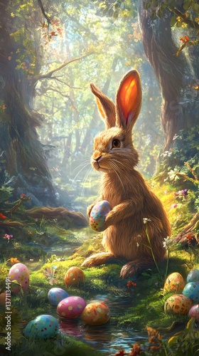 Wallpaper Mural Woodland Bunny Holding Easter Eggs Torontodigital.ca