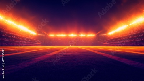 Spectacular view of a bright, luminous American football stadium