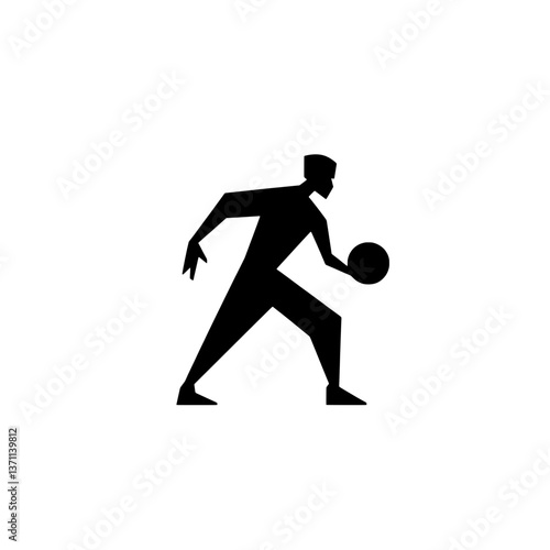 Stylized black and white logo featuring a minimalist basketball player in motion showcasing modern branding identity