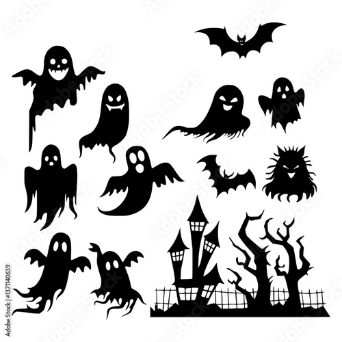 Halloween Ghost Silhouettes - Vector Graphic