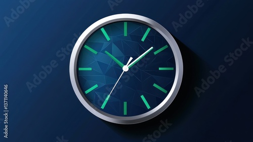 Modern Wall Clock with Geometric Design and Green Accents on a Dark Blue Background