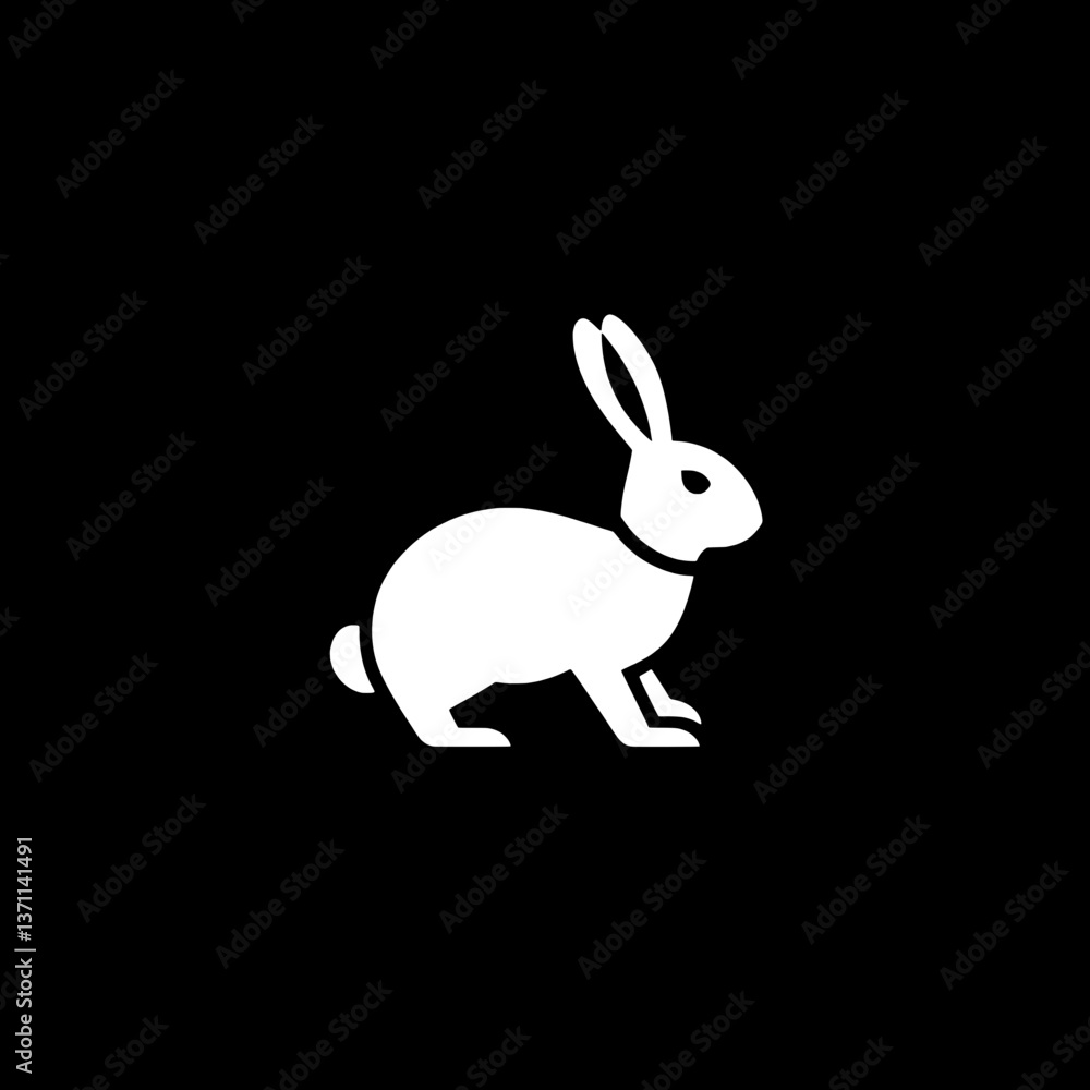 Fototapeta premium Minimalist negative space logo of a rabbit, showcasing modern branding identity in black and white for a unique visual presence
