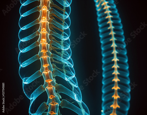 .Luminous hologram of the human spine.