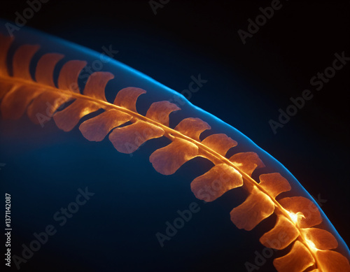 .Luminous hologram of the human spine.