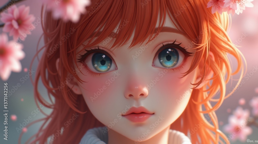 A portrait of girl featuring sakura blossom A portrait of girl featuring sakura blossom